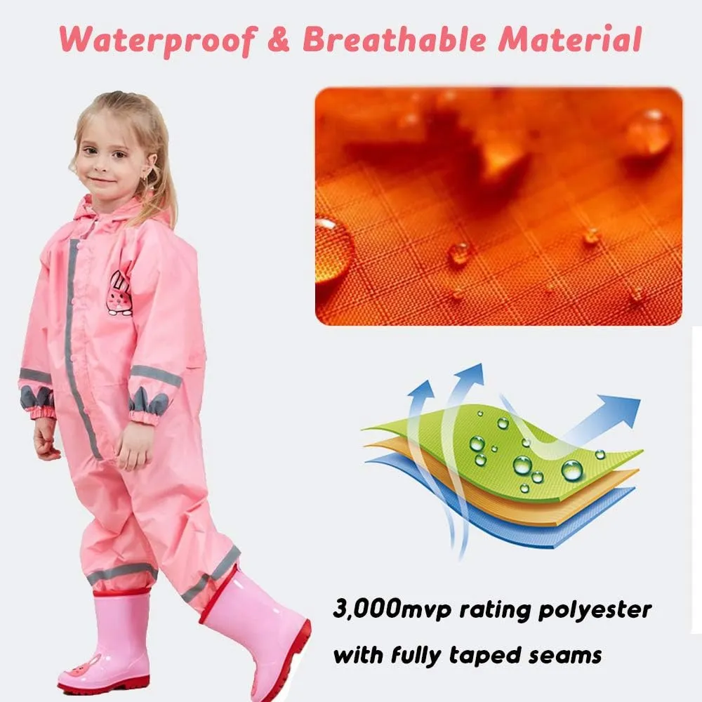 SSAWcasa Toddler Rain Suit, Kids Muddy Play Buddies One Piece Hoodie Rain Jacket Coat Poncho Gear Coverall Baby Girl Boy