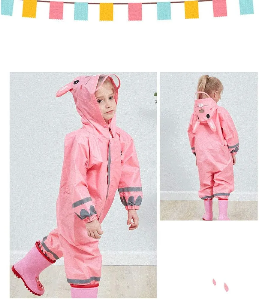 SSAWcasa Toddler Rain Suit, Kids Muddy Play Buddies One Piece Hoodie Rain Jacket Coat Poncho Gear Coverall Baby Girl Boy