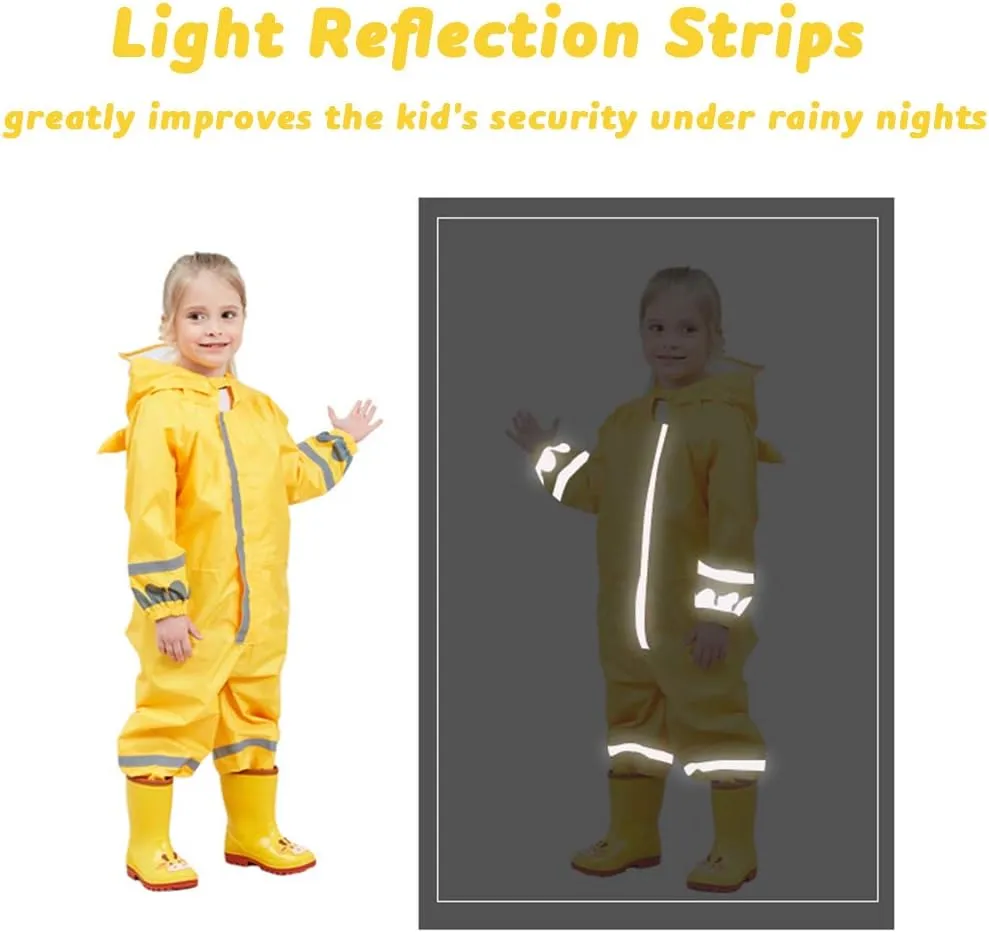 SSAWcasa Toddler Rain Suit, Kids Muddy Play Buddies One Piece Hoodie Rain Jacket Coat Poncho Gear Coverall Baby Girl Boy