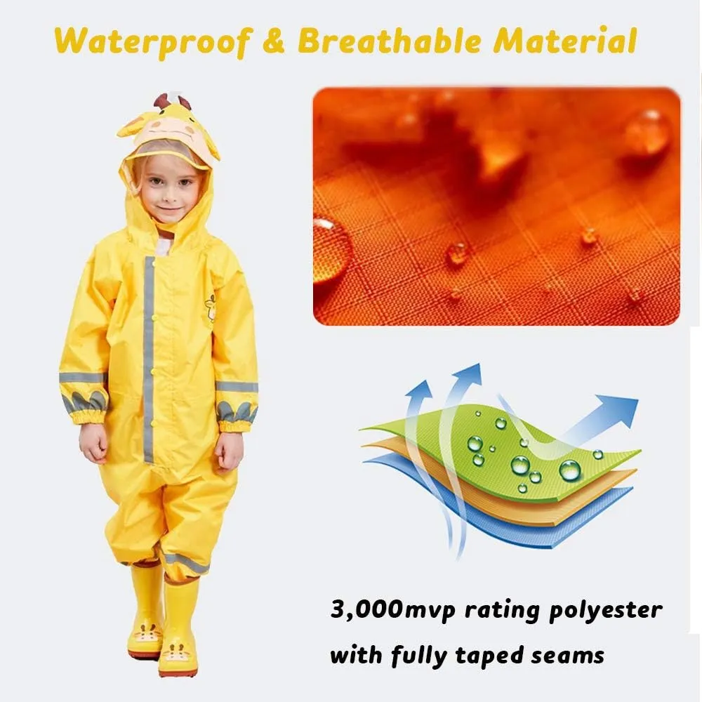 SSAWcasa Toddler Rain Suit, Kids Muddy Play Buddies One Piece Hoodie Rain Jacket Coat Poncho Gear Coverall Baby Girl Boy