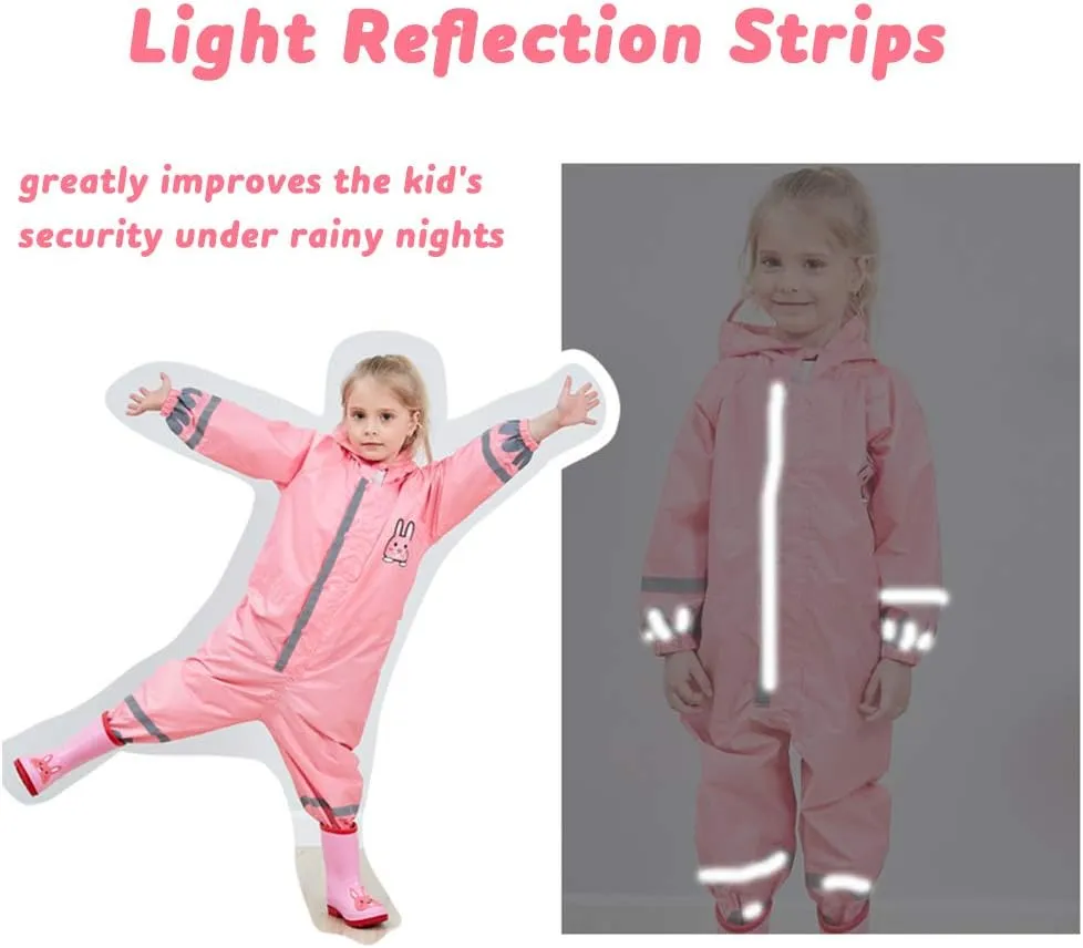 SSAWcasa Toddler Rain Suit, Kids Muddy Play Buddies One Piece Hoodie Rain Jacket Coat Poncho Gear Coverall Baby Girl Boy