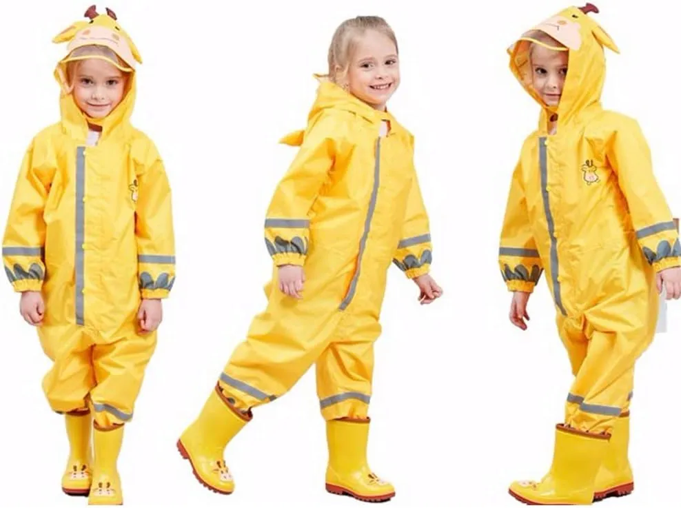 SSAWcasa Toddler Rain Suit, Kids Muddy Play Buddies One Piece Hoodie Rain Jacket Coat Poncho Gear Coverall Baby Girl Boy
