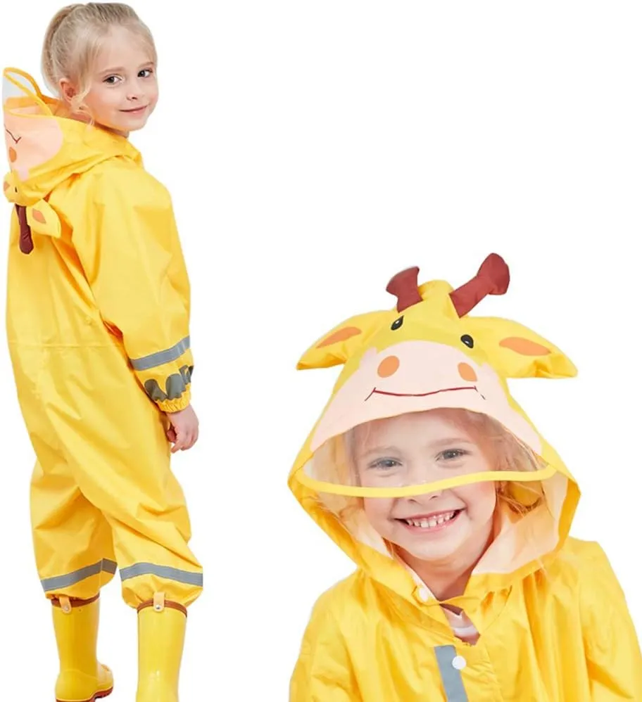 SSAWcasa Toddler Rain Suit, Kids Muddy Play Buddies One Piece Hoodie Rain Jacket Coat Poncho Gear Coverall Baby Girl Boy