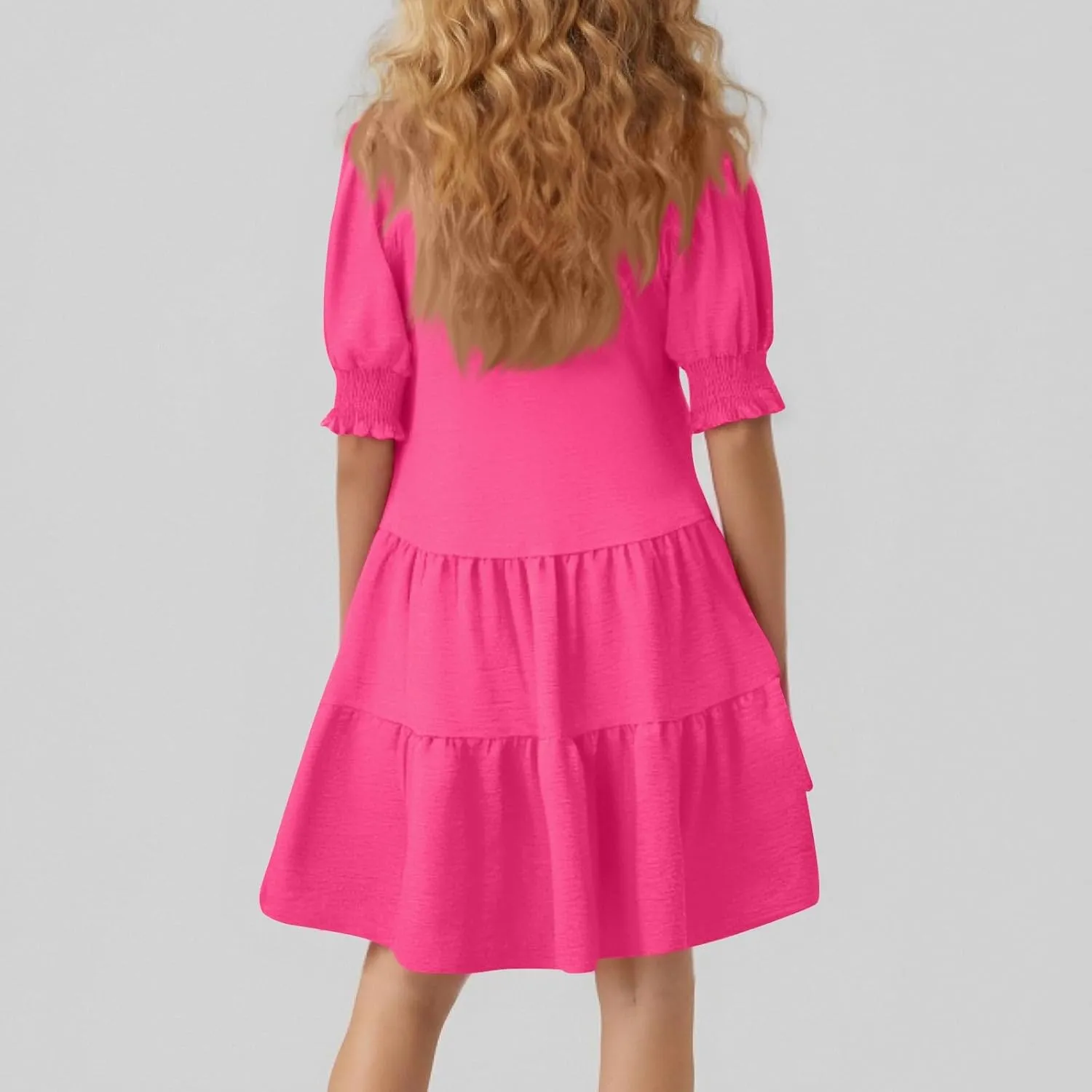 Summer Dresses for Women 2025 Casual Lapel Collared V Neck Mid Sleeved Pleated Midi Dresses Short Sleeve Solid Dresses