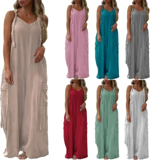 Summer Jumpsuits for Women 2025 Loose Fit Oversized Wide Leg Overalls Baggy Harem Palazzo Pants Rompers with Pockets