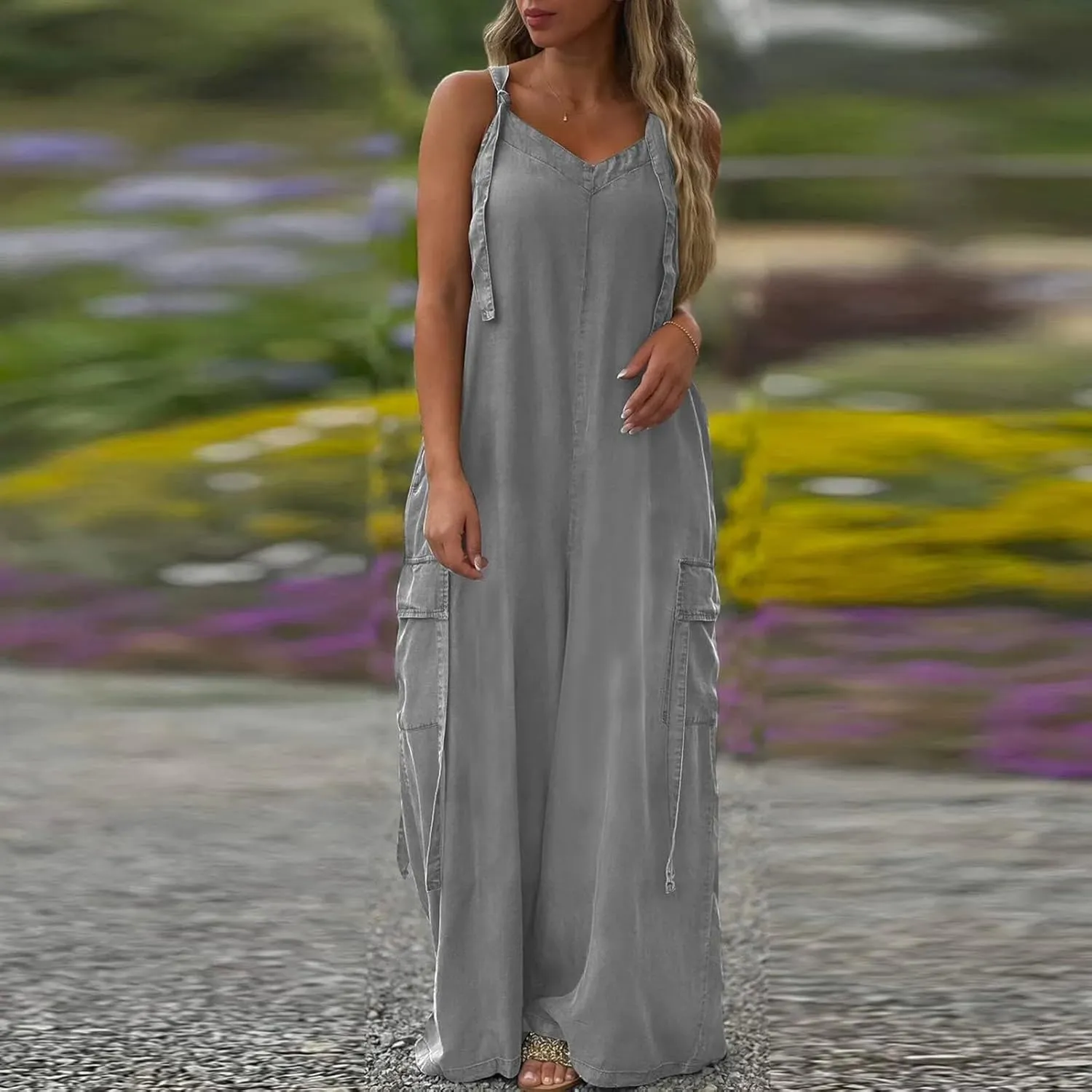 Summer Jumpsuits for Women 2025 Loose Fit Oversized Wide Leg Overalls Baggy Harem Palazzo Pants Rompers with Pockets