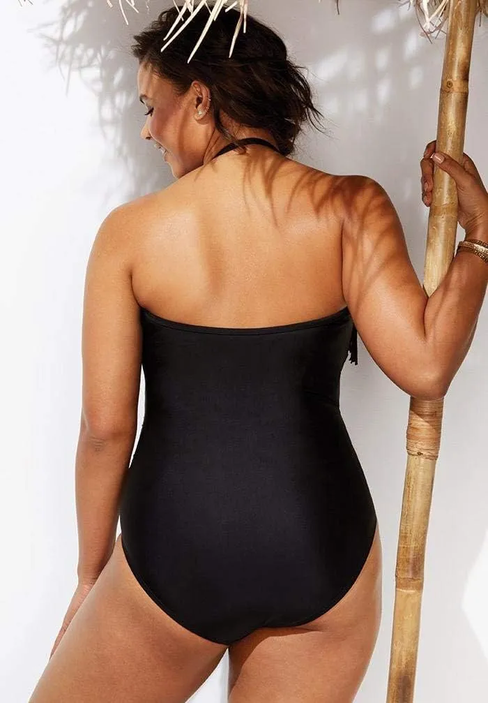 Swimsuits For All Women's Fringe Bandeau One Piece Swimsuit (Plus