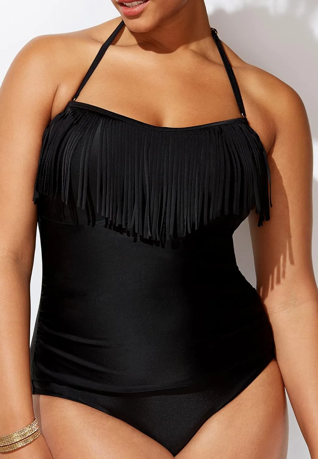Swimsuits For All Women's Fringe Bandeau One Piece Swimsuit (Plus