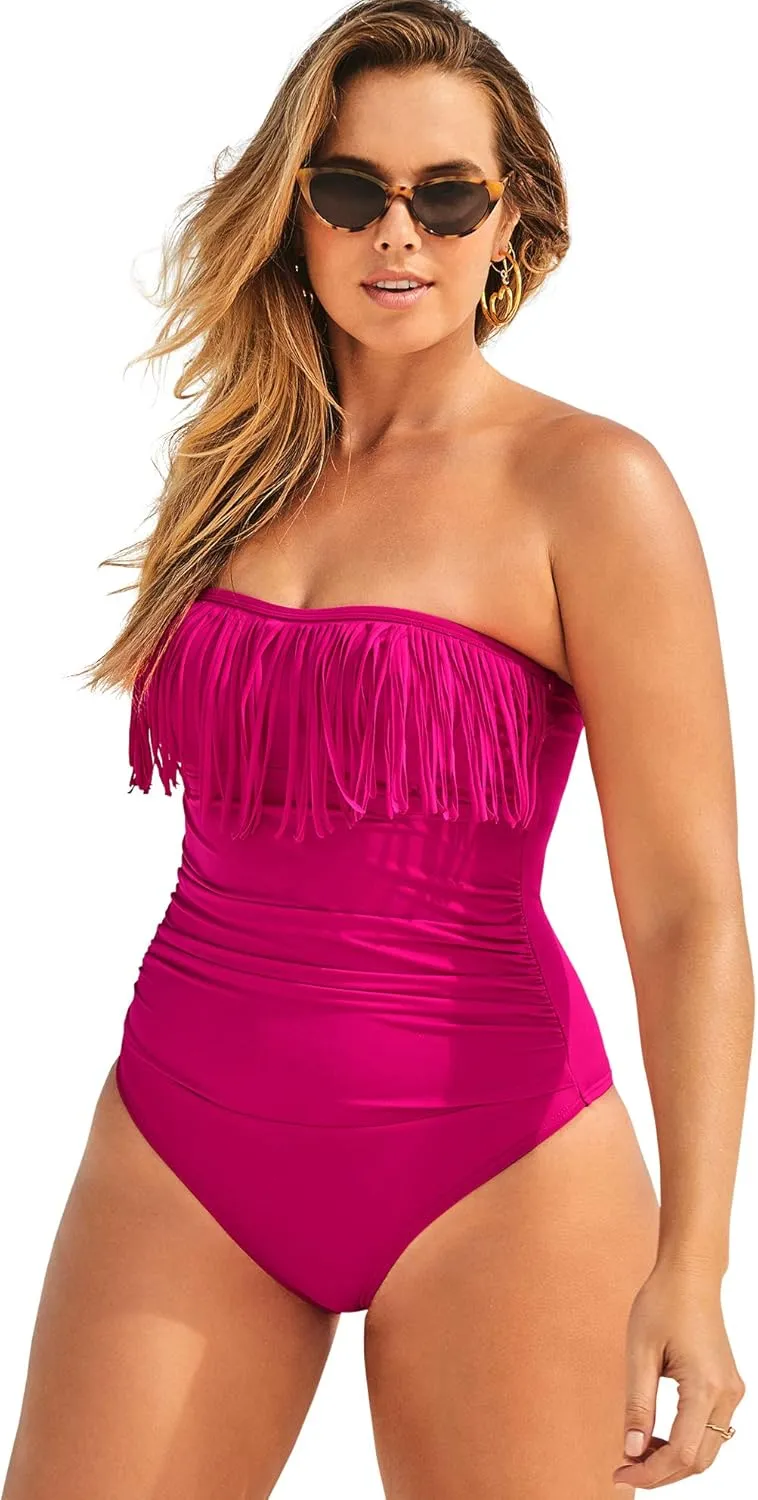 Swimsuits For All Women's Fringe Bandeau One Piece Swimsuit (Plus
