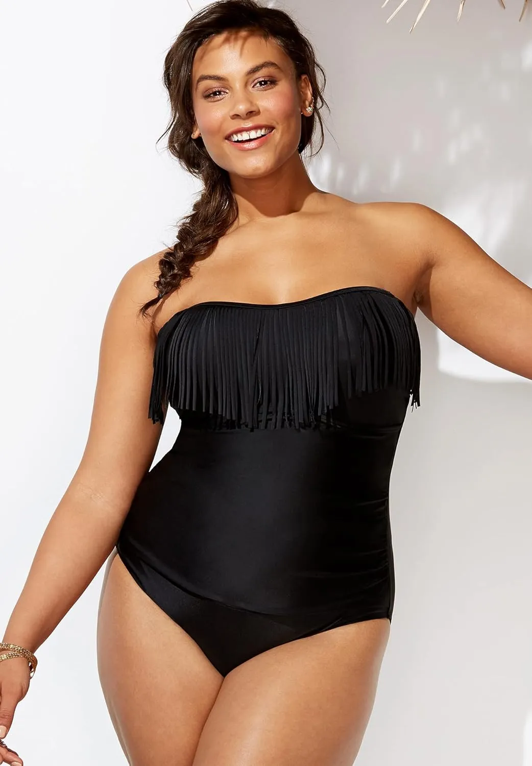 Swimsuits For All Women's Fringe Bandeau One Piece Swimsuit (Plus