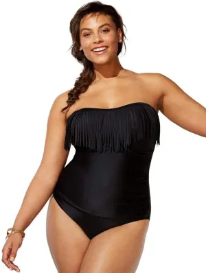 Swimsuits For All Women's Fringe Bandeau One Piece Swimsuit (Plus