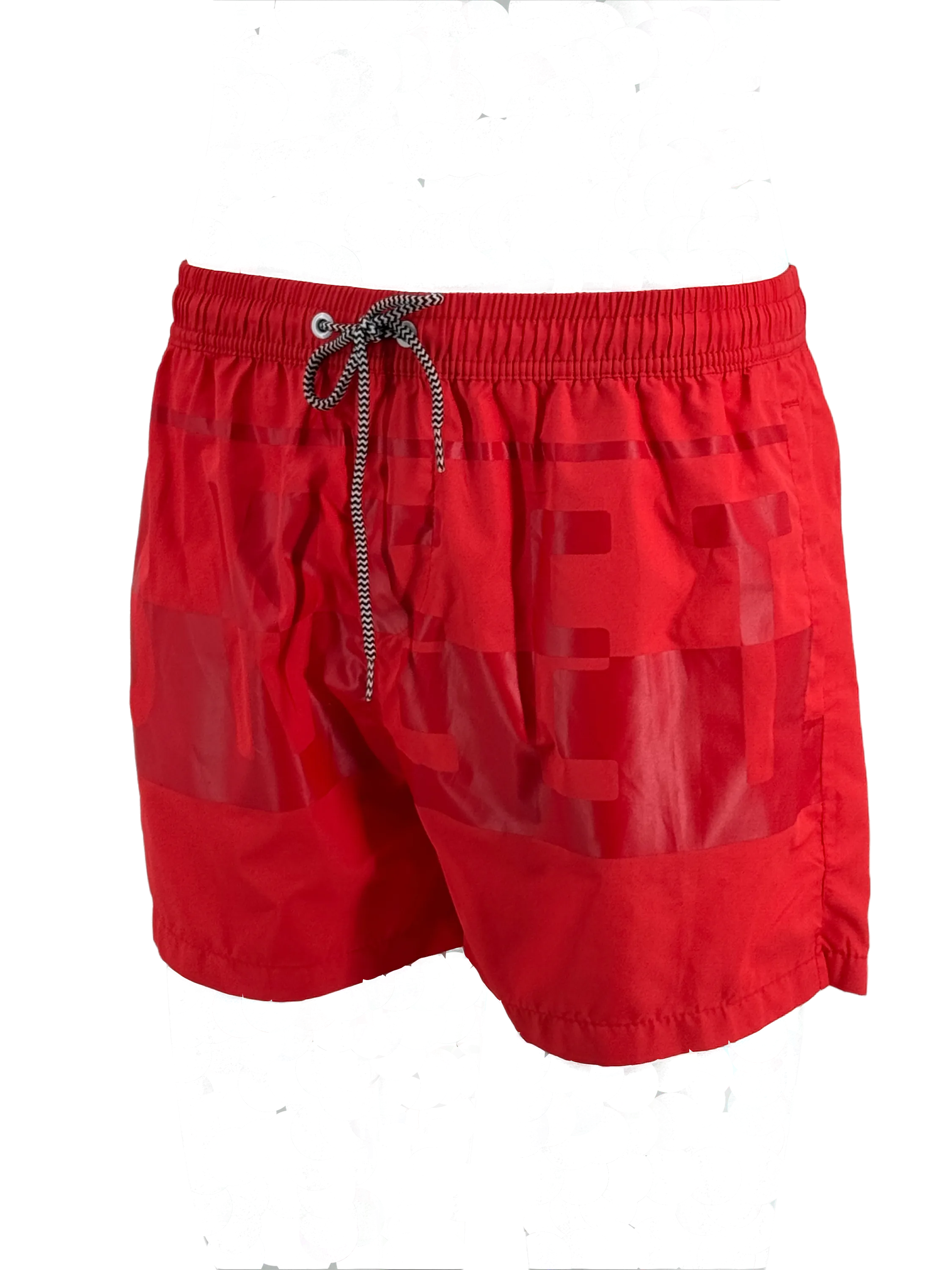 SWS25001 100% Polyester Men's Swim Shorts in Red and Matching Color Print