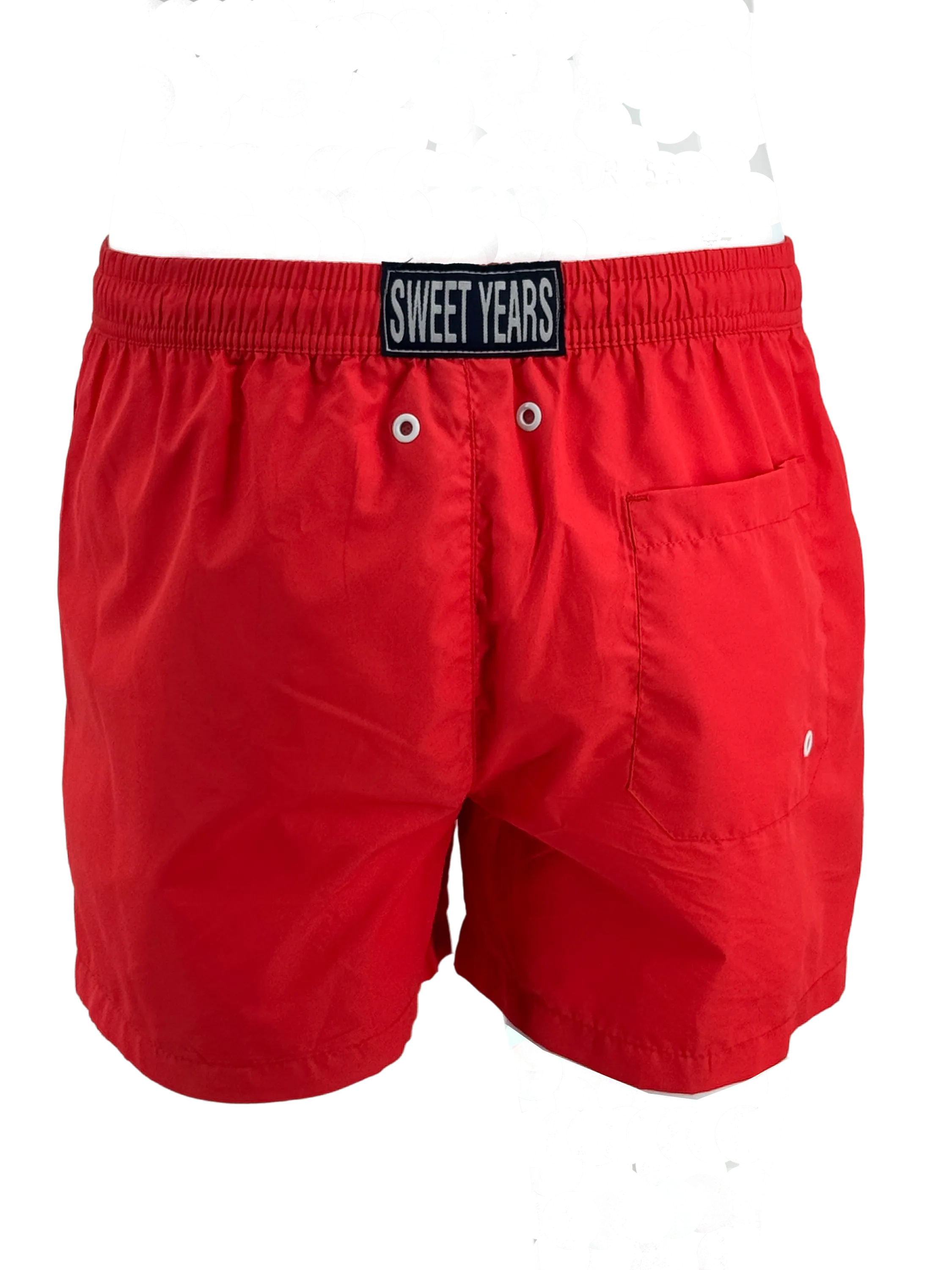 SWS25001 100% Polyester Men's Swim Shorts in Red and Matching Color Print