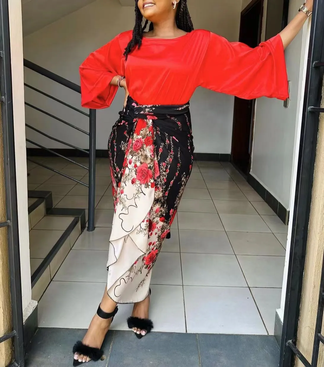 T-shirt Lace-up Print Skirt Two Piece Set Women