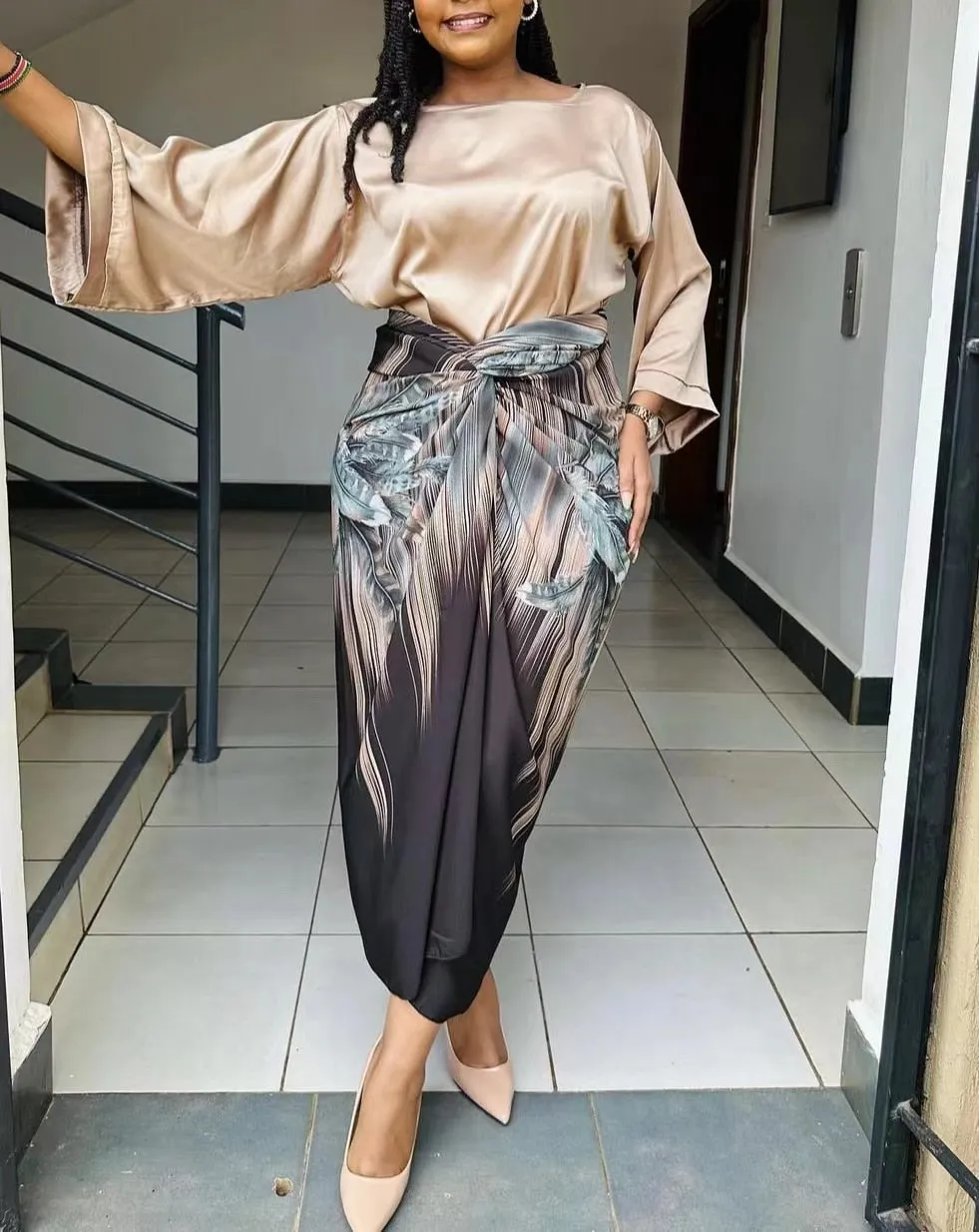 T-shirt Lace-up Print Skirt Two Piece Set Women
