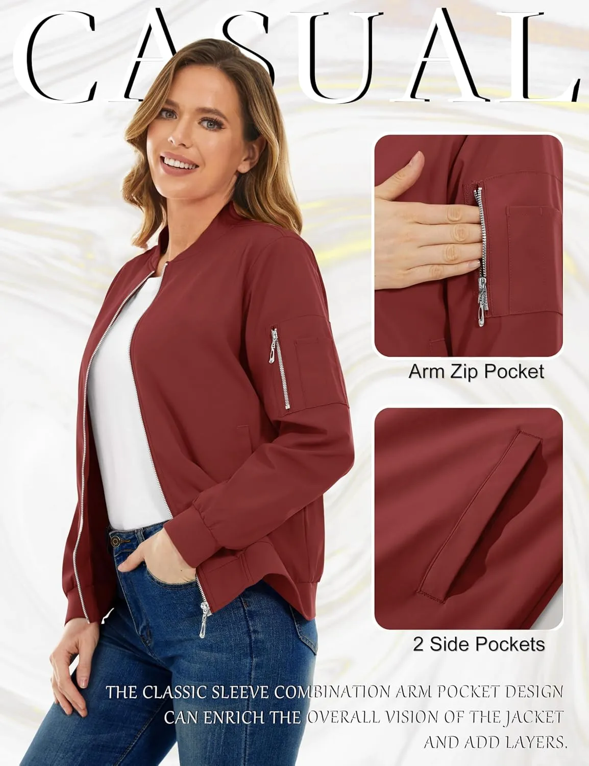 TACVASEN Women's Bomber Jackets Lightweight Casual Jacket Full Zip Windbreaker Fall Jacket