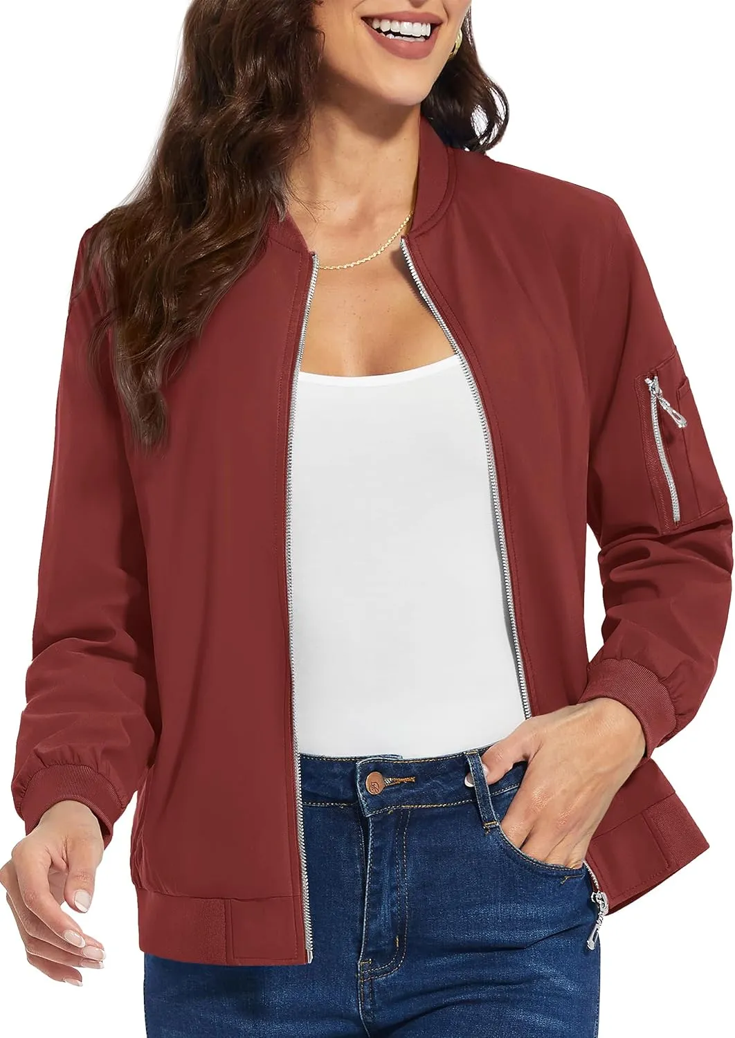 TACVASEN Women's Bomber Jackets Lightweight Casual Jacket Full Zip Windbreaker Fall Jacket