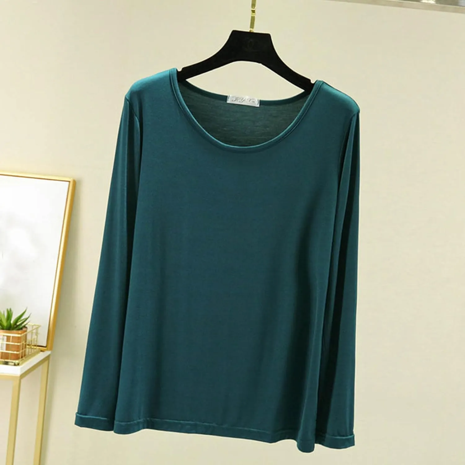 TANGNADE Women's Long Sleeve Sleep T-Shirt Crew Neck Pajama Tops Nightwear Comfy Shirts Trendy Fashion Lounge Clothes
