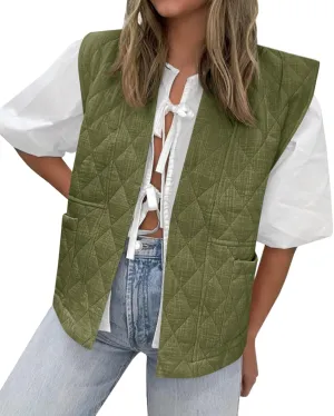 Tankaneo Womens Puffer Vest Sleeveless Open Front Quilted Jacket Lightweight Padded Gilet Coat with Pockets