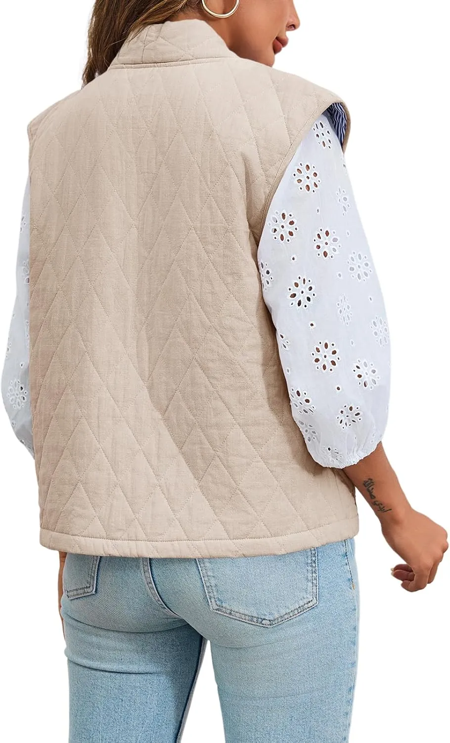 Tankaneo Womens Puffer Vest Sleeveless Open Front Quilted Jacket Lightweight Padded Gilet Coat with Pockets