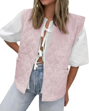 Tankaneo Womens Puffer Vest Sleeveless Open Front Quilted Jacket Lightweight Padded Gilet Coat with Pockets