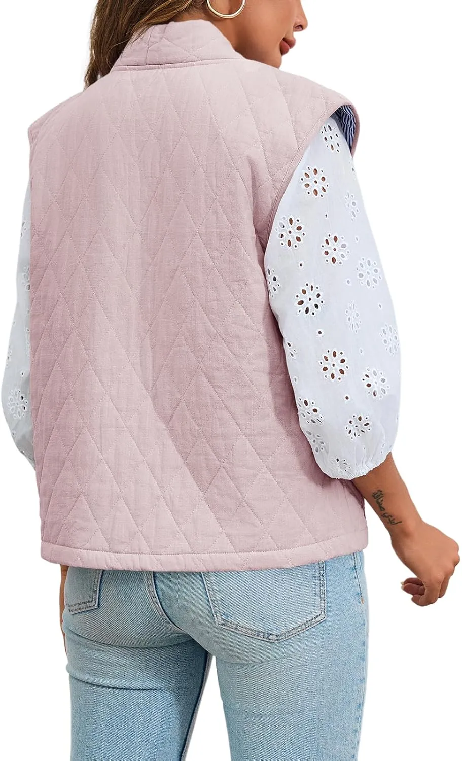 Tankaneo Womens Puffer Vest Sleeveless Open Front Quilted Jacket Lightweight Padded Gilet Coat with Pockets