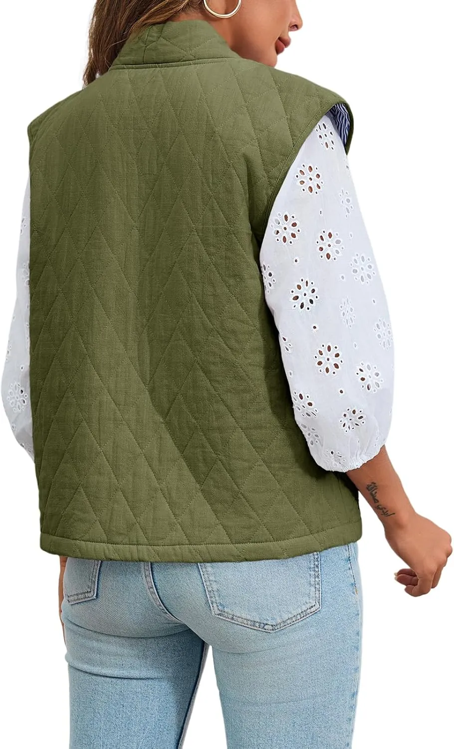 Tankaneo Womens Puffer Vest Sleeveless Open Front Quilted Jacket Lightweight Padded Gilet Coat with Pockets