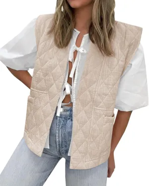 Tankaneo Womens Puffer Vest Sleeveless Open Front Quilted Jacket Lightweight Padded Gilet Coat with Pockets