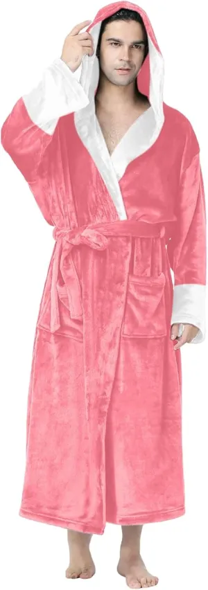 Thatrich Bathrobes for Men Thermal Sleepwear Fleece Sherpa Pajamas Full Length Lounge Robe Plush Hoodie Pajama Set Oversized