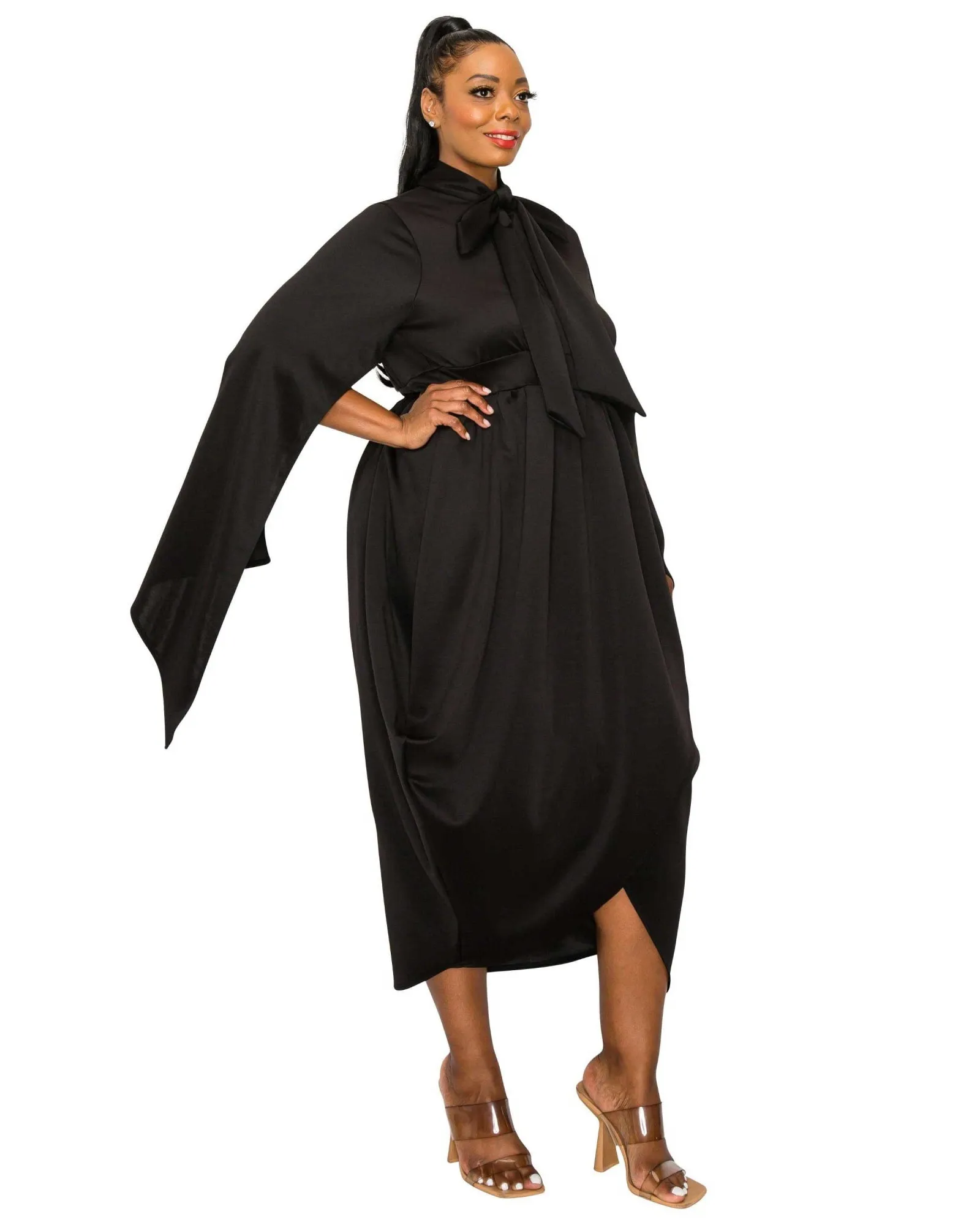 Tina Tulip Hem Pocket Dress | Black