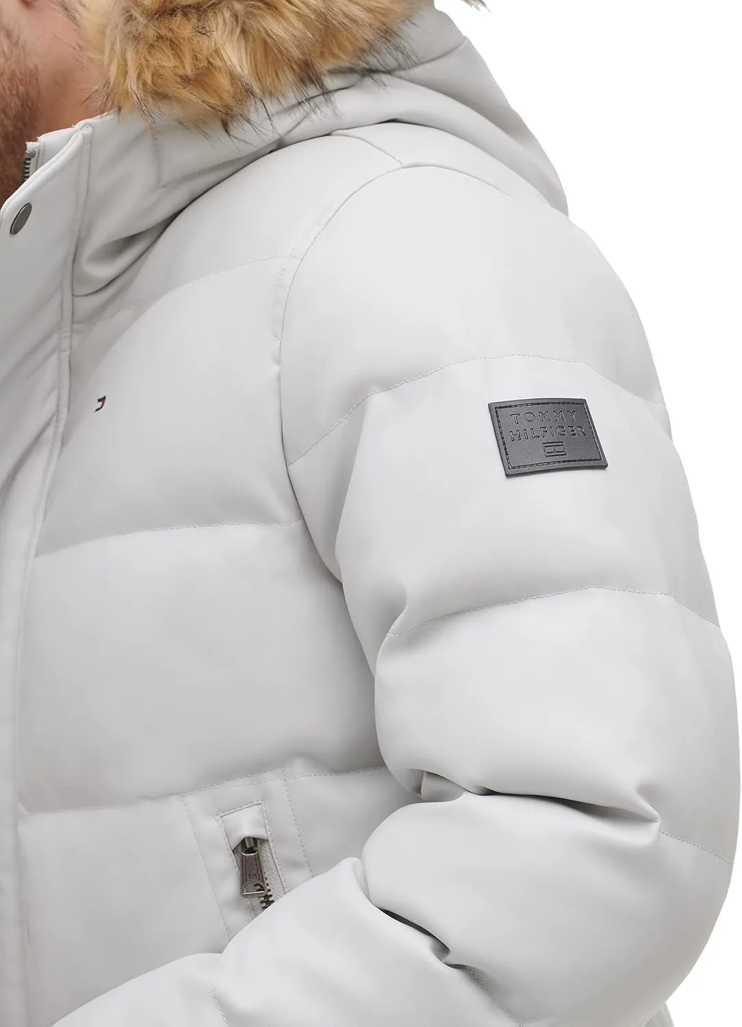 Tommy Hilfiger Men's Lightweight Quilted Faux Leather Puffer Jacket
