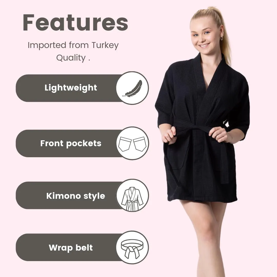 TOWELNROBE Premium Short Waffle Robe Cotton Polyester Blend, Waffle Square Weave Robe
