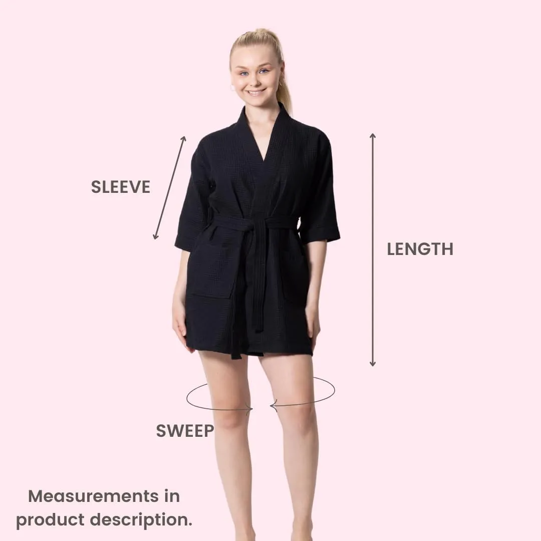 TOWELNROBE Premium Short Waffle Robe Cotton Polyester Blend, Waffle Square Weave Robe