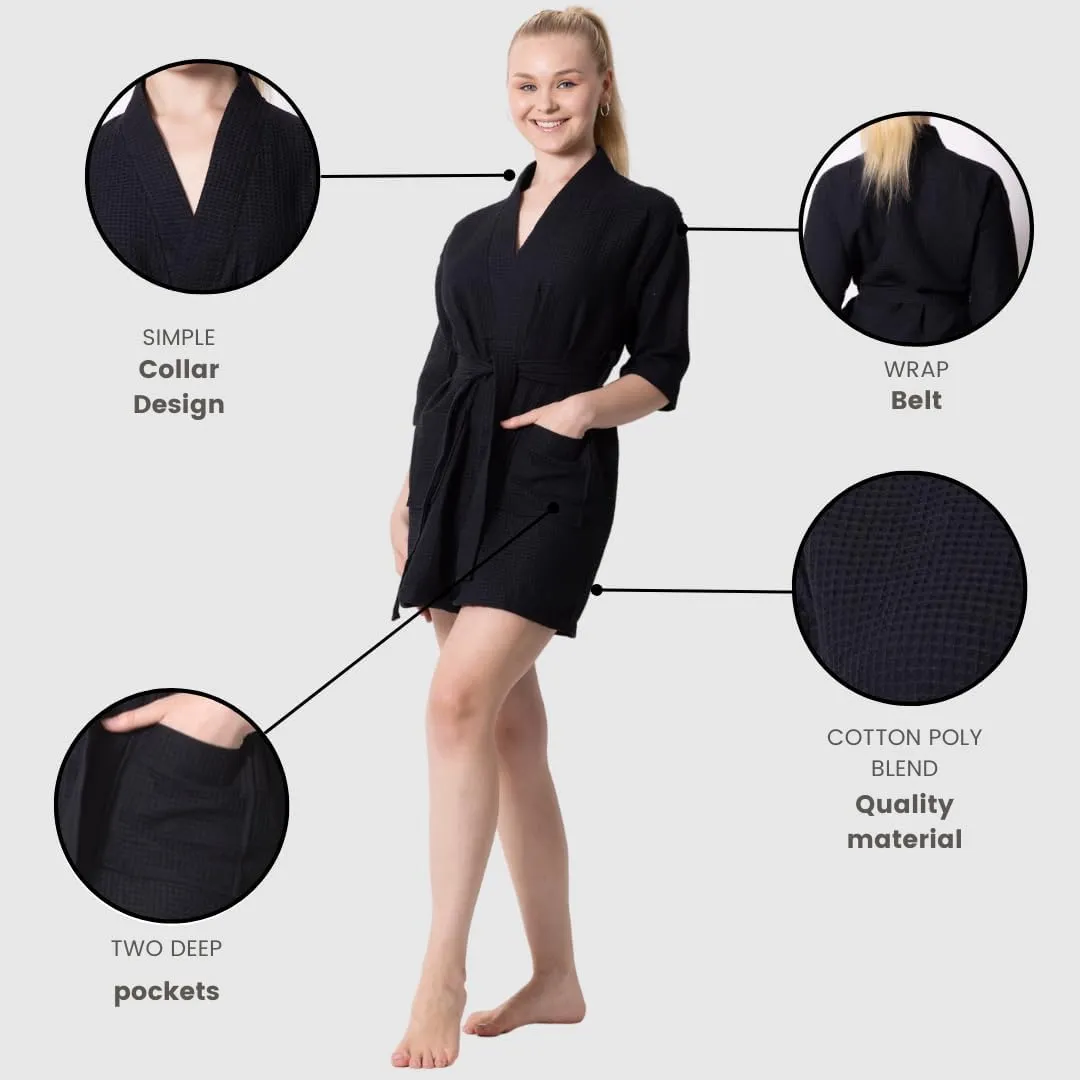 TOWELNROBE Premium Short Waffle Robe Cotton Polyester Blend, Waffle Square Weave Robe