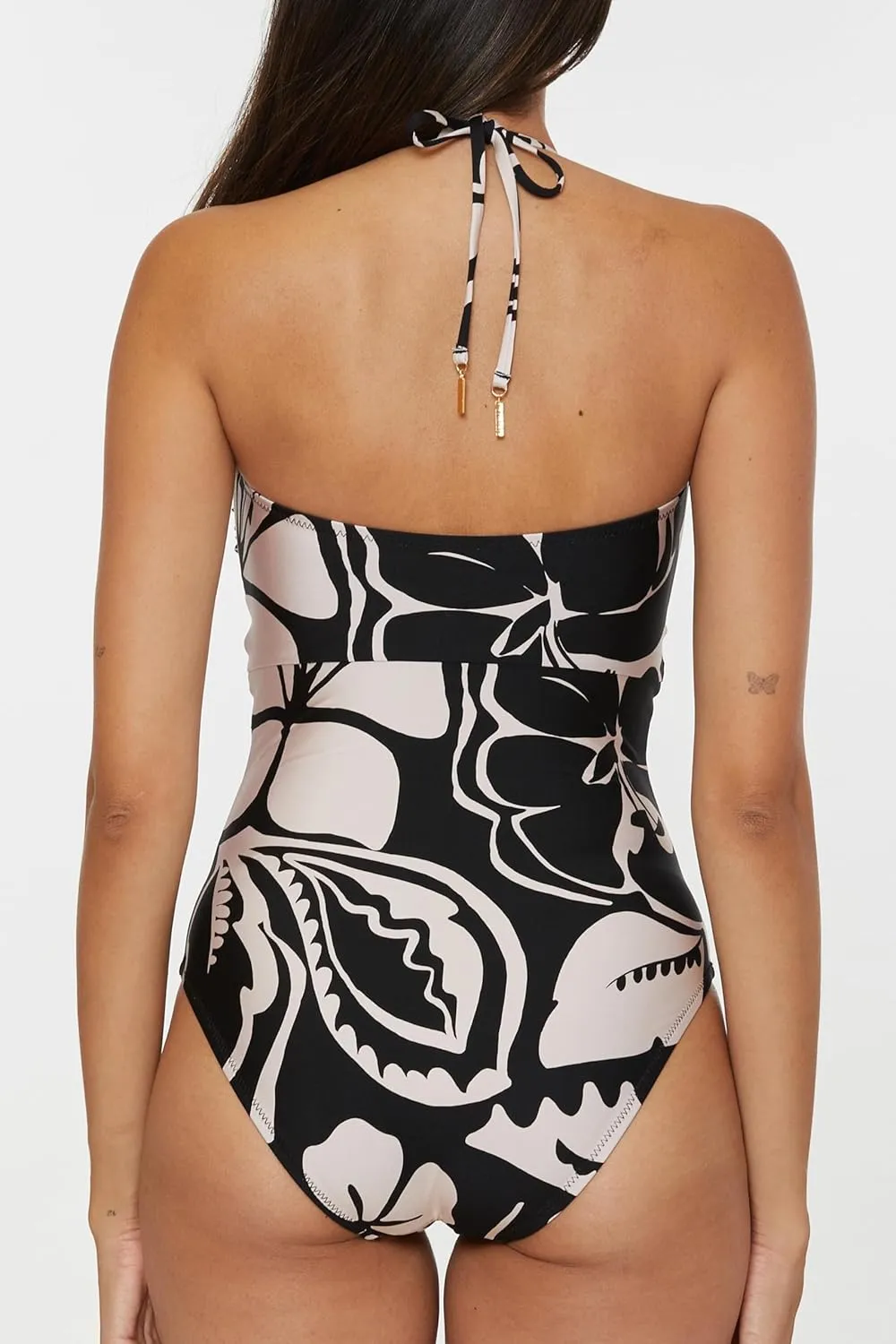 Trina Turk Women's Florence Bandeau Lace Up One Piece Swimsuit, Adjustable, Bathing Suits