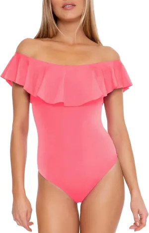 Trina Turk Women's Standard Monaco Ruffle Bandeau One Piece Swimsuit, Off Shoulder, Bathing Suits