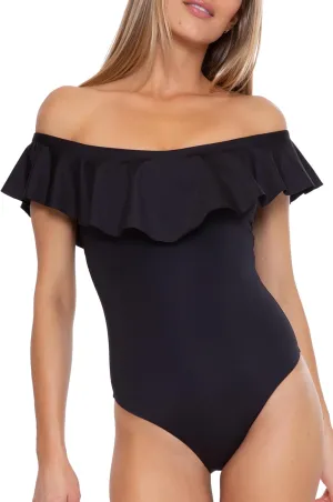 Trina Turk Women's Standard Monaco Ruffle Bandeau One Piece Swimsuit, Off Shoulder, Bathing Suits