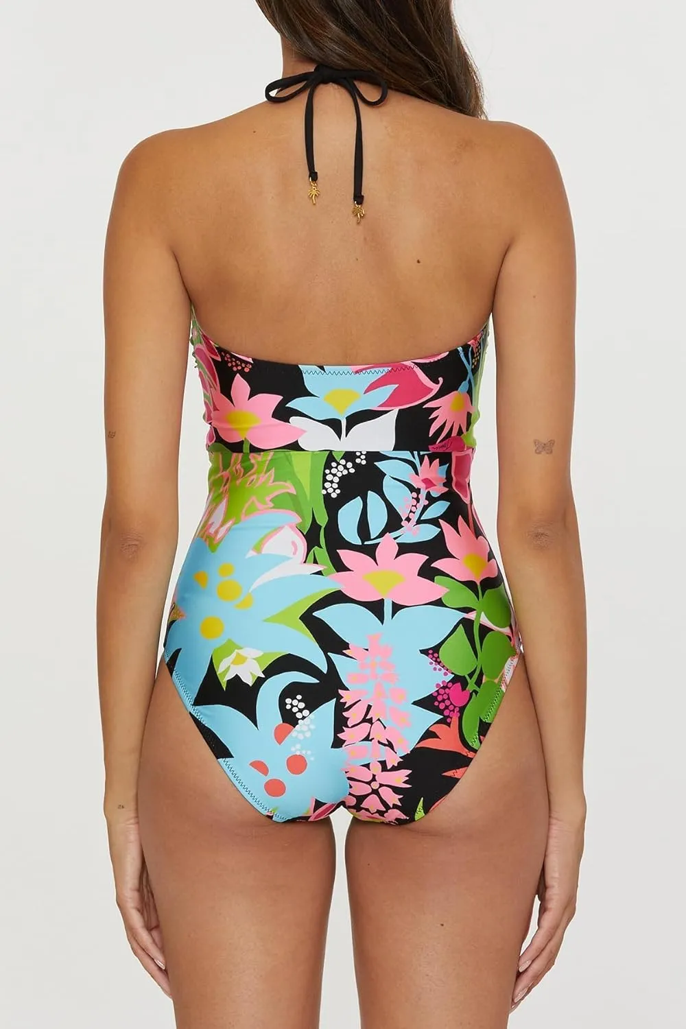 Trina Turk Women's Standard Tiki Bandeau One Piece Swimsuit, Floral Print, Adjustable, Tie Back, Bathing Suits