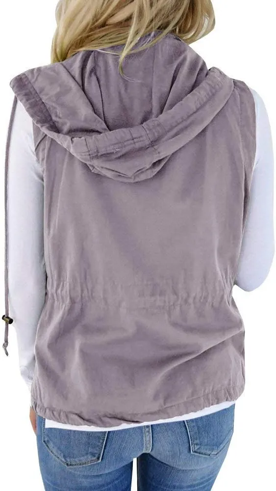 Tutorutor Womens Military Safari Camo Vest Utility Lightweight Sleeveless Hooded Drawstring Jackets with Pockets