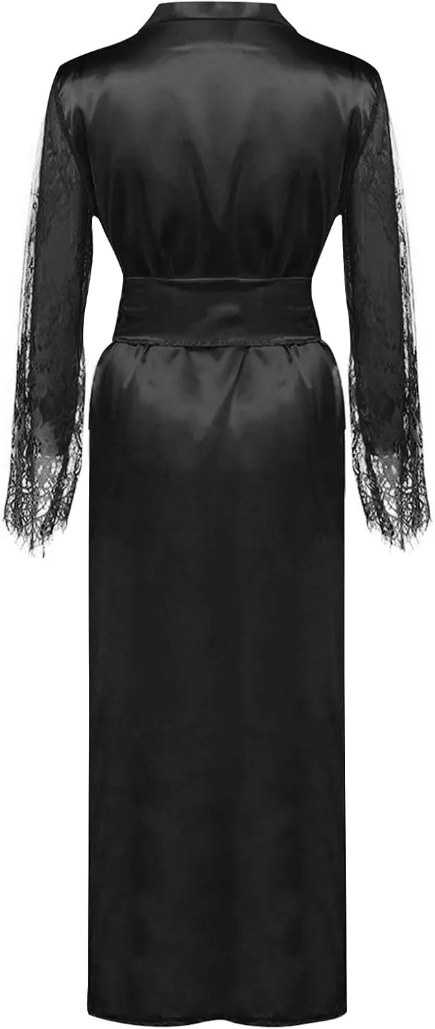 Uillui Lace Silk Robes for Women Long Sexy Satin Kimono Robe Bridesmaids Wedding Party Lingerie Robe Loungewear Sleepwear