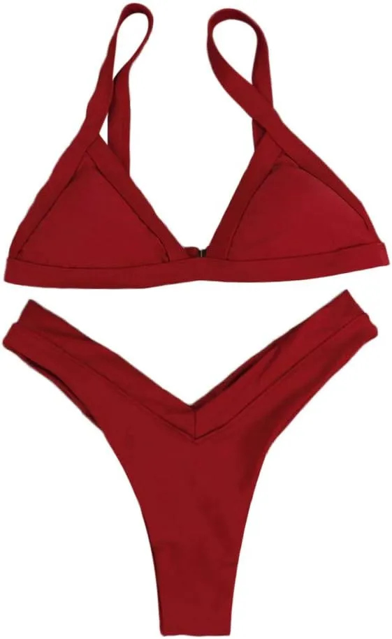 Uillui Women Two Piece Thong Bikini Set Sexy Triangle String Swimsuit Cheeky High Waist V Cut Brazilian Bikini Bathing Suits