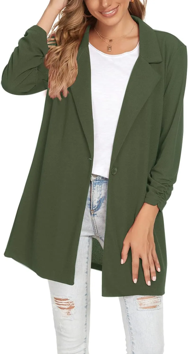 Unifizz Women's Long Sleeve Button Front Blazers Casual Lightweight Work Office Long Blazer Jackets