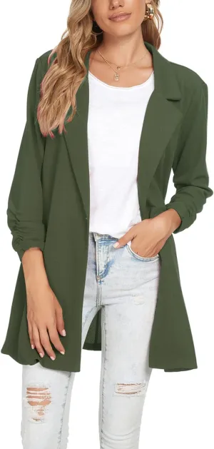 Unifizz Women's Long Sleeve Button Front Blazers Casual Lightweight Work Office Long Blazer Jackets