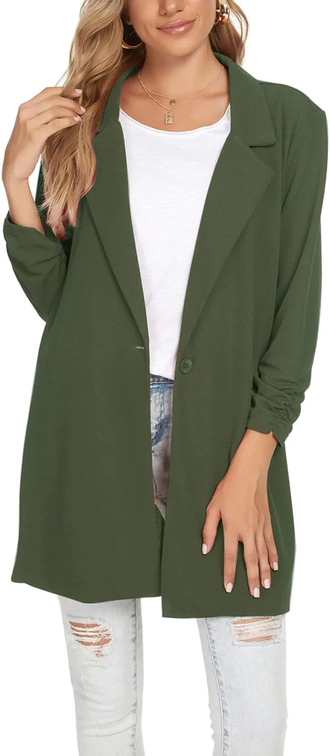Unifizz Women's Long Sleeve Button Front Blazers Casual Lightweight Work Office Long Blazer Jackets