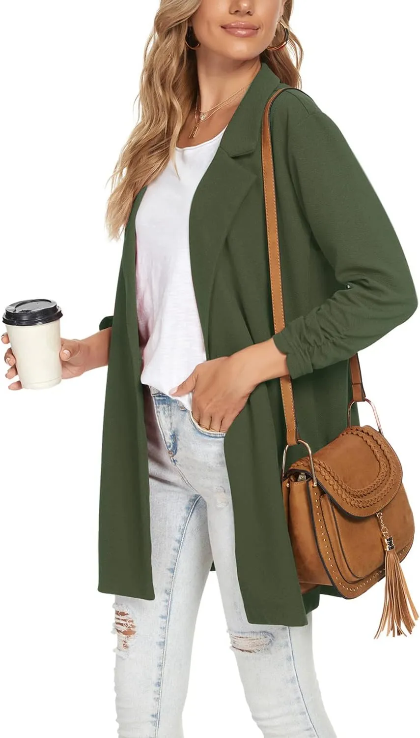 Unifizz Women's Long Sleeve Button Front Blazers Casual Lightweight Work Office Long Blazer Jackets