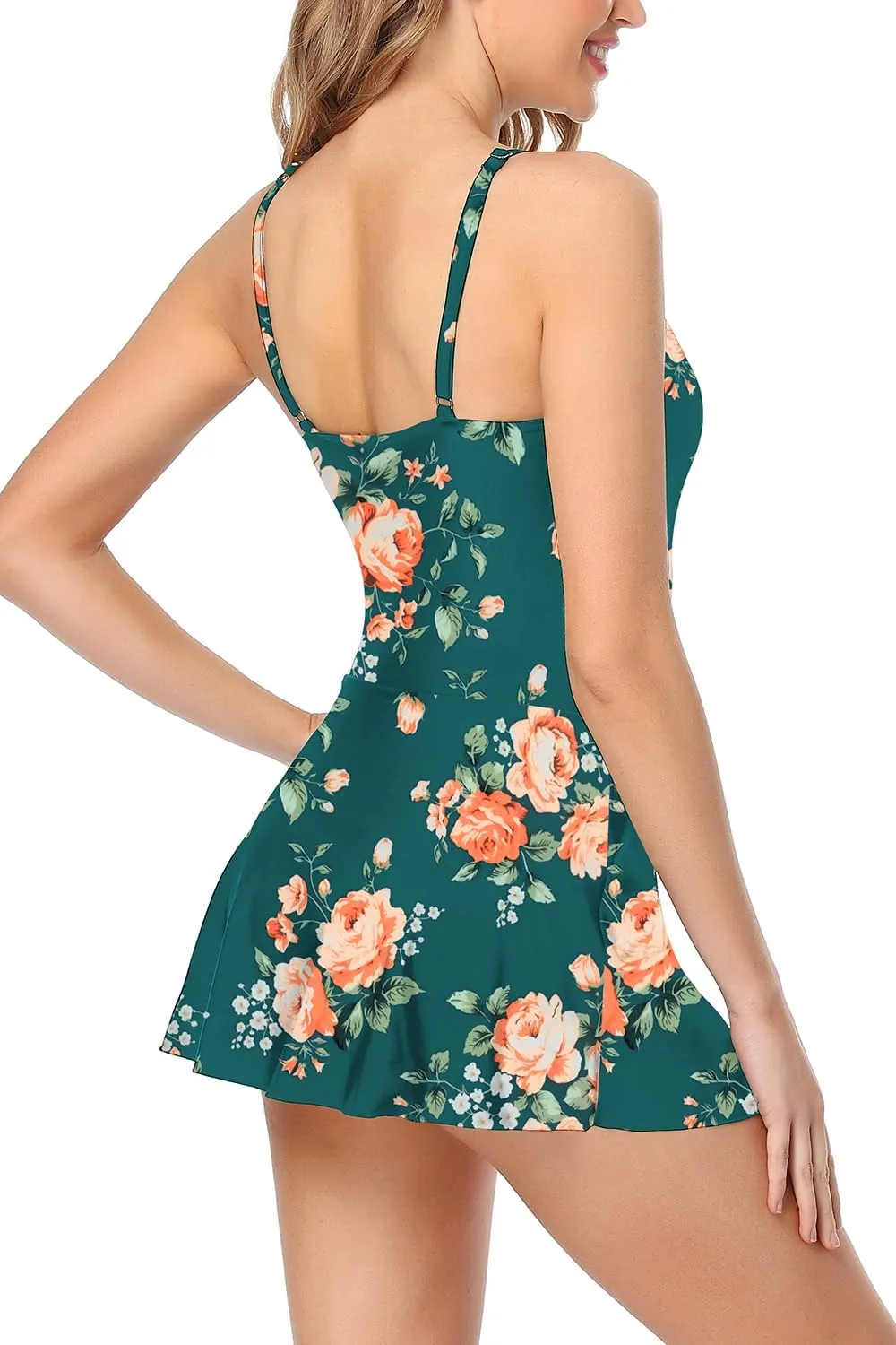 Upopby Women's One Piece Swimdress Swimsuits for Women Tummy Control Swim Dress Slimming Side Tie Skirted Bathing Suits