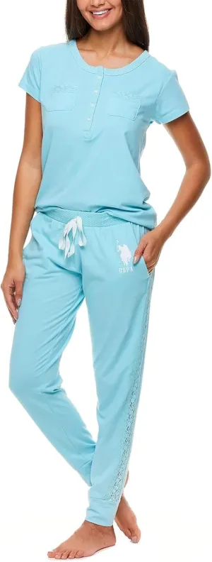 U.S. Polo Assn. Womens Pajama Set with Pockets - Short Sleeve Shirt and Pajama Pants Pj Set
