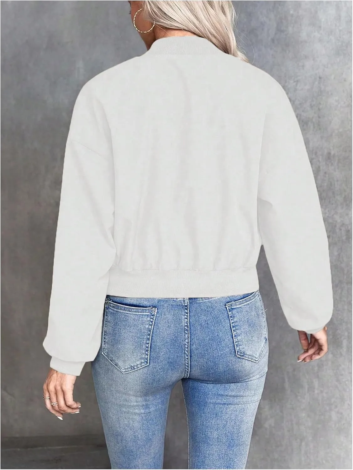 Verdusa Women's Cropped Bomber Jackets Casual Lightweight Jacket Zip Up Long Sleeve Coat