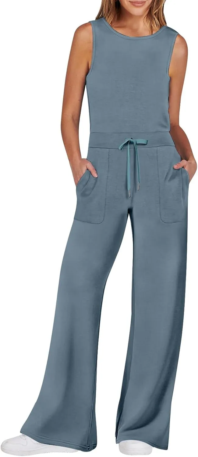 Versatile Jumpsuit Ladies Sleeveless Dressy Casual Solid Color Fashion Long Rompers Rompers Summer Trendy