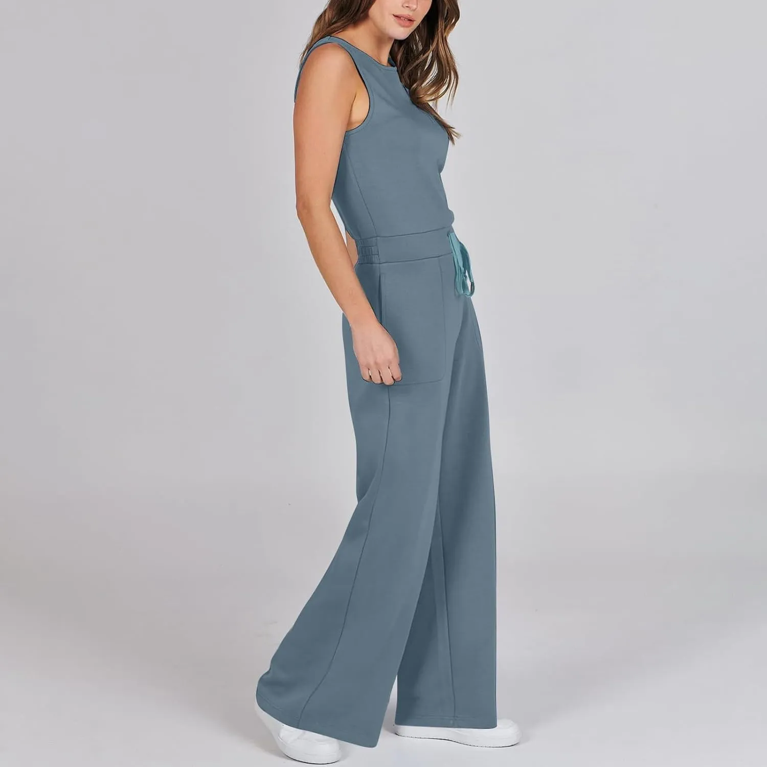 Versatile Jumpsuit Ladies Sleeveless Dressy Casual Solid Color Fashion Long Rompers Rompers Summer Trendy